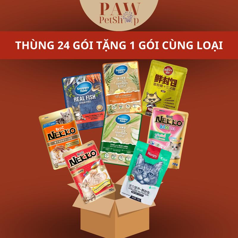 [Tặng 1 gói cùng loại] Pate thùng 24 gói có mix vị dành cho mèo l Nekko - Sanppy Tom - Wanpy - Neeka  - Happy 100 - Super Cat - KitCat