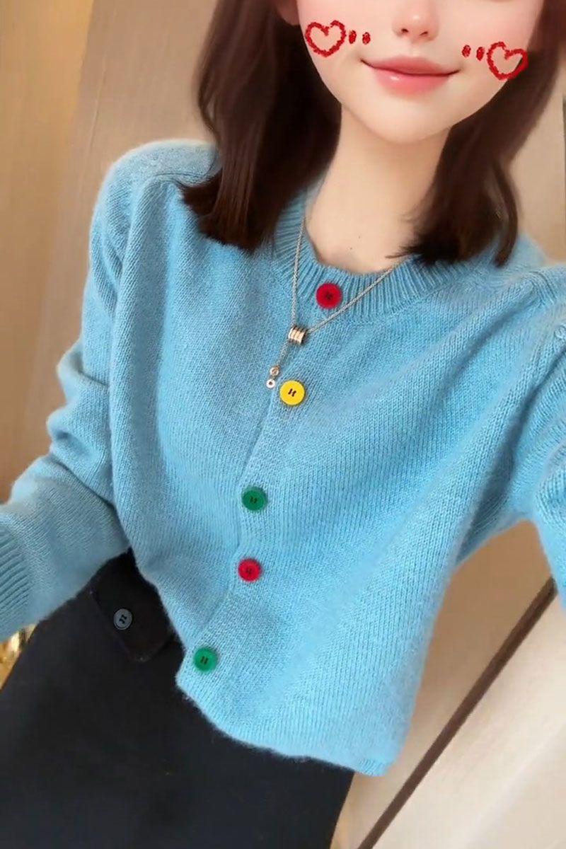 Product Introduction of Áo Cardigan Dệt Kim, Phong Cách Hàn Quốc, Chống Lão Hóa, Thiết Kế Cầu Vồng Thanh Lịch, Một Hàng Cúc, Cổ Tròn, Giống Như Len, Thích Hợp Cho Mùa Xuân, Hàng Mới Về, Phong Cách Lười Biếng, Áo Len Độc Đáo 4