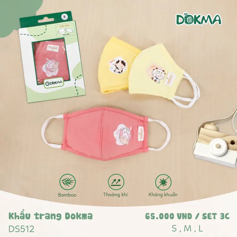 sét 3 chiếc khẩu trang dokma dành cho bé trai và bé gái hình về ngấu nhiên từng đợt ah chất vải bambo mềm mại