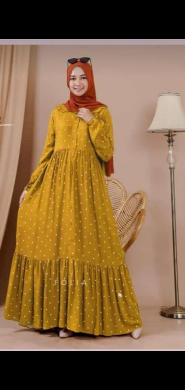 Gamis Polkadot Terbaru,Baju Muslim Wanita, Dress Wanita Kain Rayon High Panjang