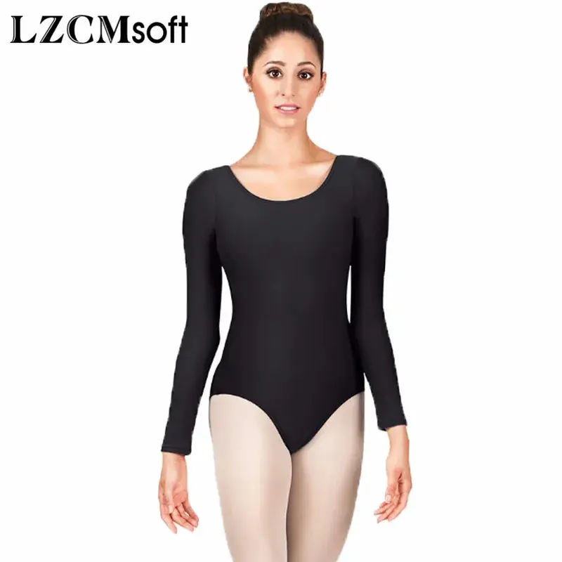 Bodysuit Leotard Nữ, LZCMsoft, Cổ Khoét, Dài Tay, Làm Bằng Spandex Và Nylon, Màu Đen, Thích Hợp Cho Thể Dục Dụng Cụ, Múa Ba Lê Và Trang Phục Khiêu Vũ, Có Thể Mặc Làm Unitards Ngắn