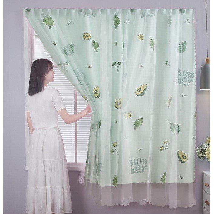Rèm cửa dán tường 2 lớp tiện lợi mẫu Xanh Bơ Nhạt tặng kèm băng dán