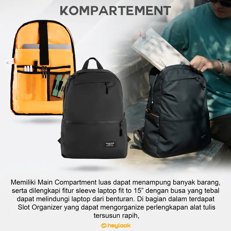 HEYLOOK Tas Ransel Laptop ELLITE Waterproof Backpack Pria Tas Leptop 14 - 15inch Tas Sekolah Tas Kuliah Tas Punggung Tas Kerja Cowok Terbaru 7