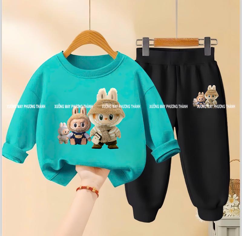  Bộ Thu Đông LABUBU Cho Bé Trai Bé Gái In Hình LABUBU Bộ Ba Hottrend Chất Nỉ Bông Mềm Mịn Cho Bé Từ 6-30kg   Mã 02   