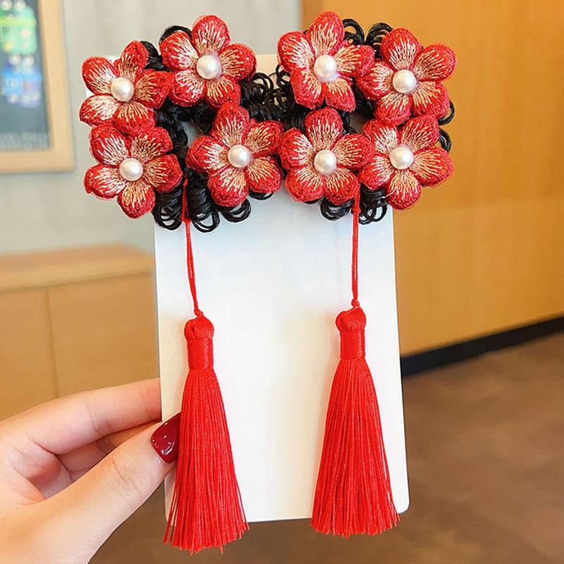 Product Introduction of Tóc Giả Trẻ Em, Phụ Kiện Tóc Scrunchies Bóng Tua Rua, cài tóc Cô Gái Năm, Phong Cách Cổ Trang Mới, C4J1 31