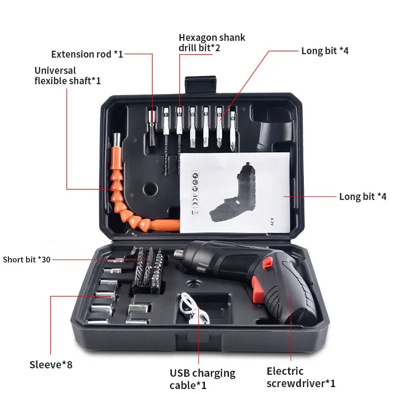 Cordless Screwdriver 4.2V Mesin Bor Cordless Mini 49pcs Set Screwdriver Baterai Bor Cordless Obeng 1