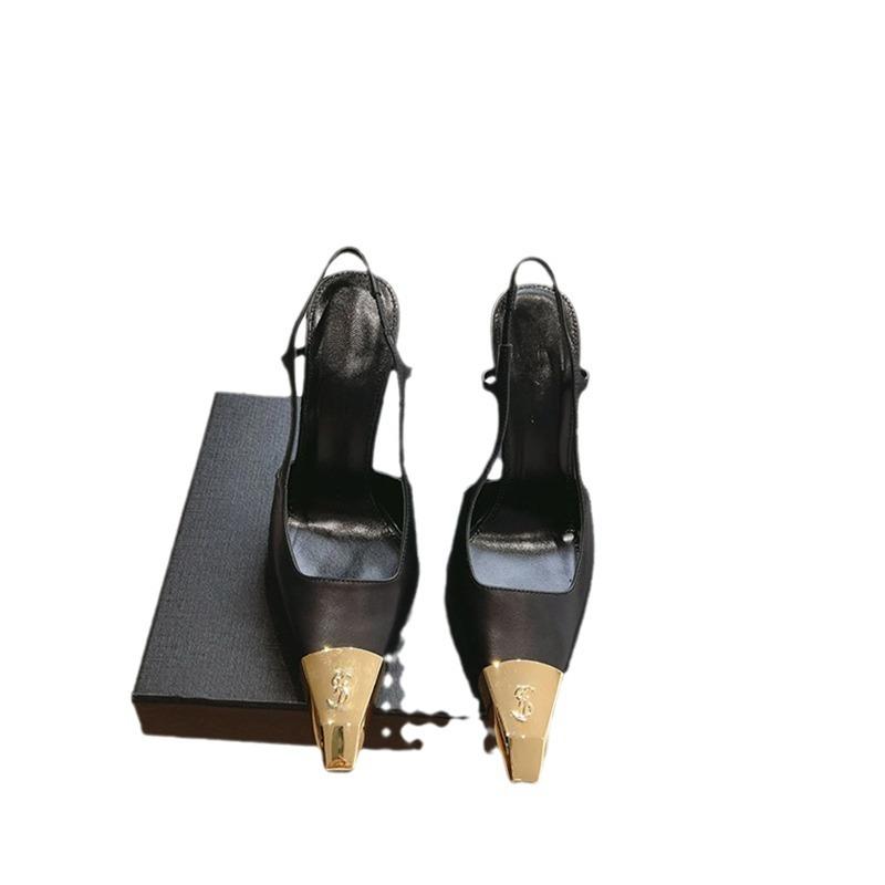 Giày Cao Gót Catwalk, Khóa Ferrule Vàng, Giày Cao Gót Mũi Nhọn Cắt Thấp, Giày Cao Gót, Thời Trang Nữ, Thanh Lịch Và Dễ Phối Đồ, Hàng Mới Về Đầu Mùa Thu 2024, Làm Cho Bạn Trông Cao Hơn Shoes DéP Sandal Hoa 4
