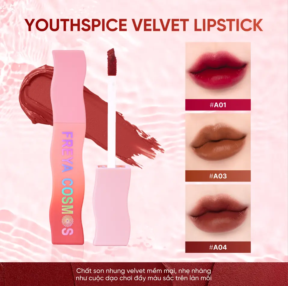 Son Kem Nhung, Mịn Mượt Chuẩn Màu - Freya Cosmos YouthSpice Velvet Lipstick 1.5gr - Nữ Mỹ Phẩm Trang Điểm Cosmetic Son Môi Women