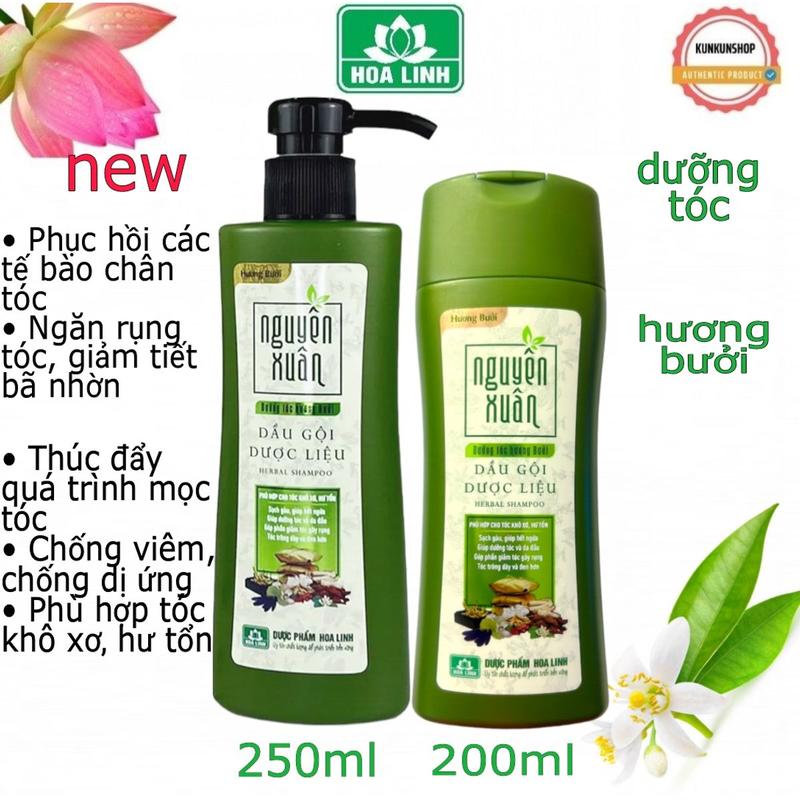 Dầu gội dượċ liệu Nguyên Xuân hương bưởi mới chai 200ml và 250ml mẫu đặc biệt giúp tóc siêu mượt, giảm gãy rụng, hết gàu ngứa
