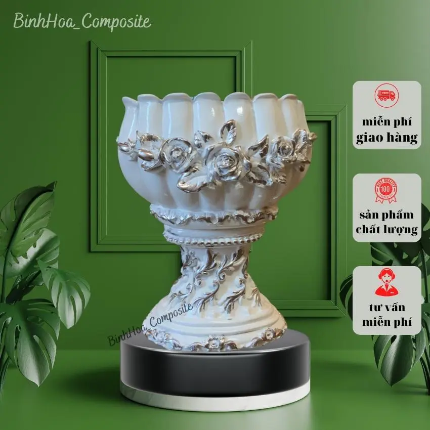 Bình hoa cúp composite mã bh134, lọ cắm hoa cao cấp, bình hoa trang trí, bình hoa decor