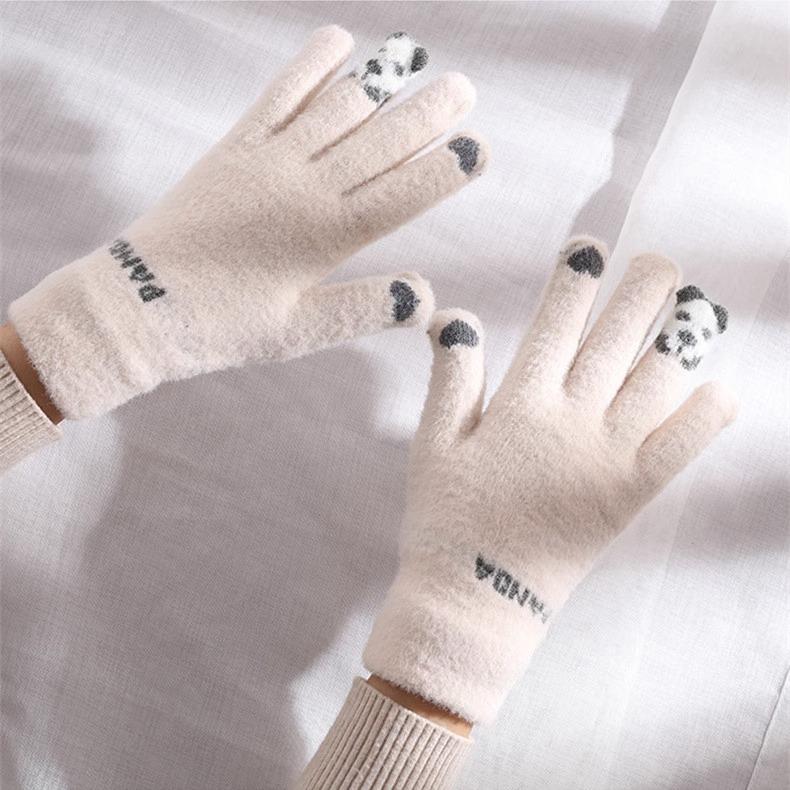 Product Introduction of Kawaii Touchscreen Winter Gloves‌ – 5-Finger Knitted Design with Thermal Fleece Lining, Waterproof TPU Thumb Patch & Reflective Stripes (Bike Riding Approved) ‌ 6