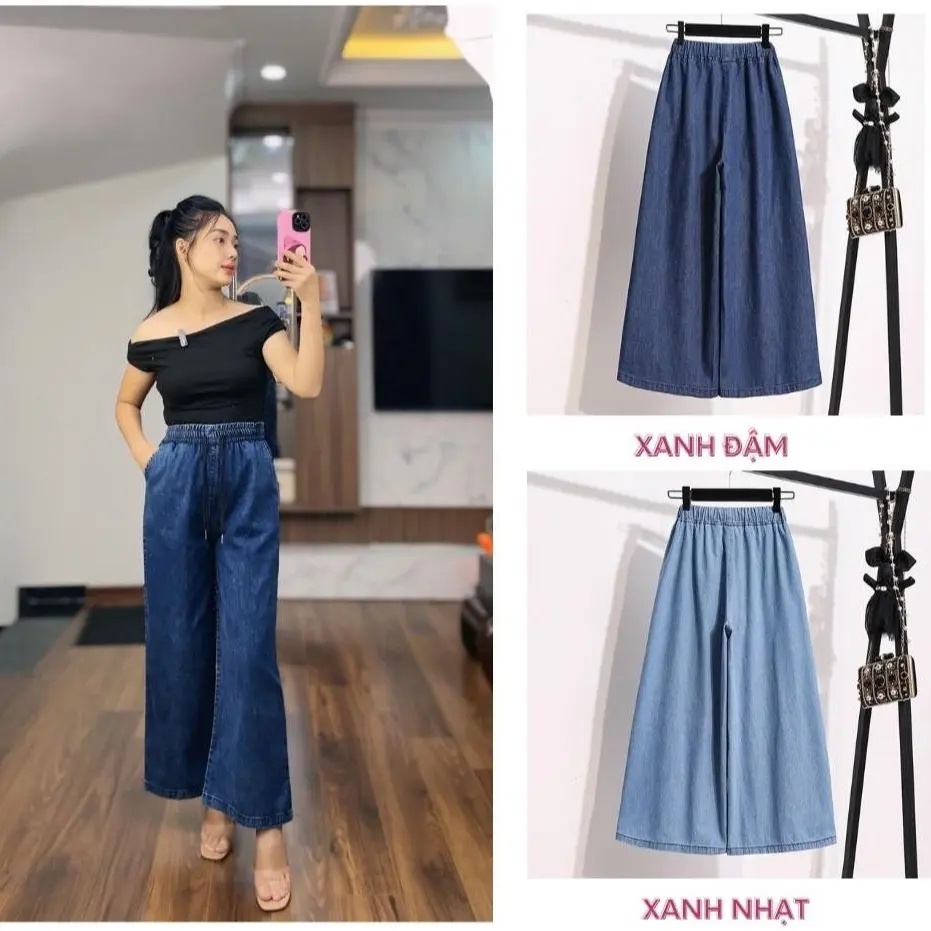 [Có Big Size] Quần Jean Suông Cạp Chun Cạp Cao Che Khuyết Điểm Nữ