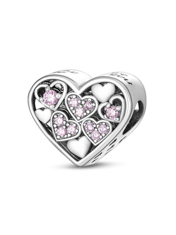Heart Shaped Rhinestone Decorated Dangle Charm,  Sweet Fashion DIY Jewelry for Women & Girls, Trendy All-match & Exquisite Jewelry for Birthday Gift 0