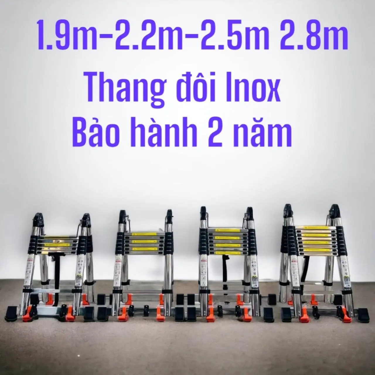 Thang INOX chữ A, Thang Rút Inox  A1.9m -A2.8m, chữ I 3.8m- 5.6m, Công Nghệ Nhật Bản - tải 300kg, BH 24 tháng