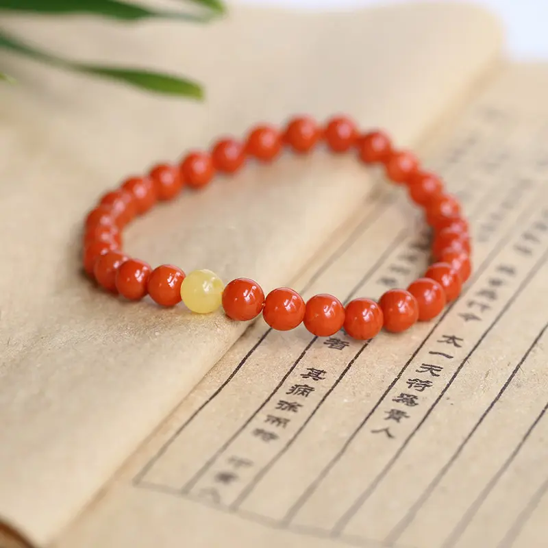 Natural cherry red Nanhong agate with beeswax single-plant bracelet Hetian jade old-fashioned beads, apple beads for women's fresh summer