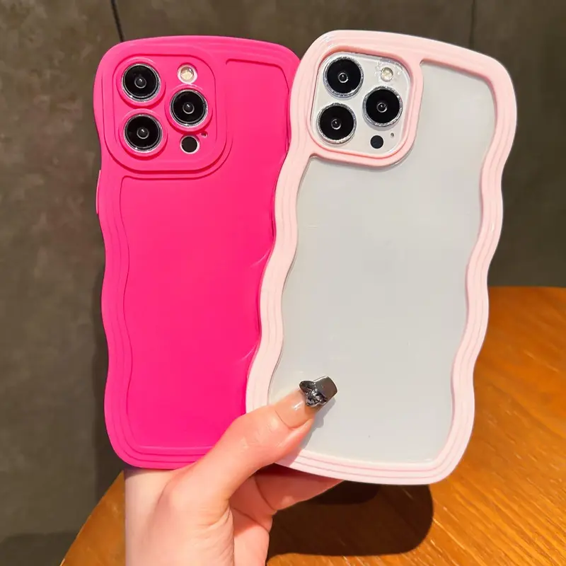 Wave Edge Design Phone Case, 3 Counts Solid Color Decorative Phone Protector Cover, Phone Accessories Compatible with iPhone 15 Pro Max 14 13 12 4
