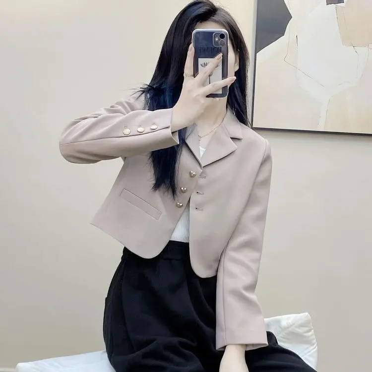 Áo khoác vest Croptop nữ dáng nhỏ kiểu mới thời trang thu xuân blazer ngắn From rộng dáng mỏng 2 lớp Cao cấp phong cách hiện đại 7