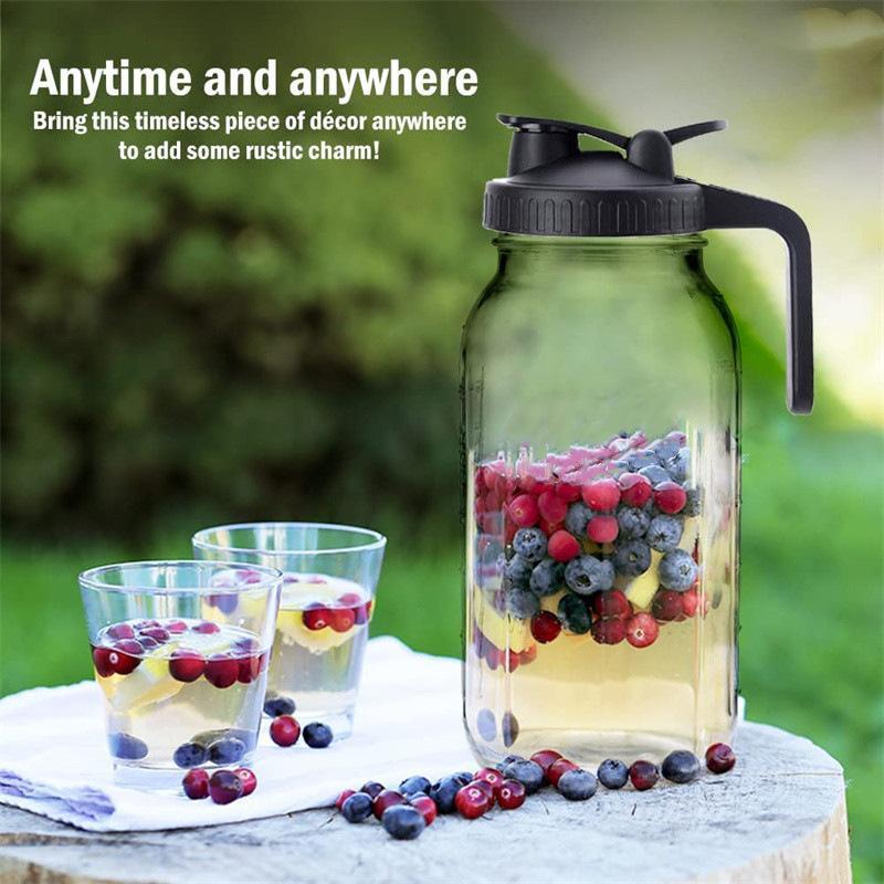 64oz Glass Mason Jar Pitcher With Pour Spout, 1 Count Cold Water Pitcher With Handle & Lid, Glass Jug For Cold Brew Coffee, Ice Beverage, Ice Juice, Lemonade 2