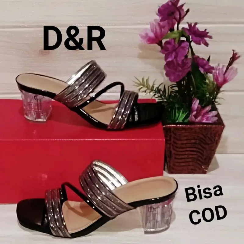 D&R_007 SENDAL HAK KACA GLLITER Z WANITA TERMURAH HAK KACA 5CM SENDAL WANITA KEKINIAN TERMURAH Hak Setengah (3-5 cm) Jelly 2