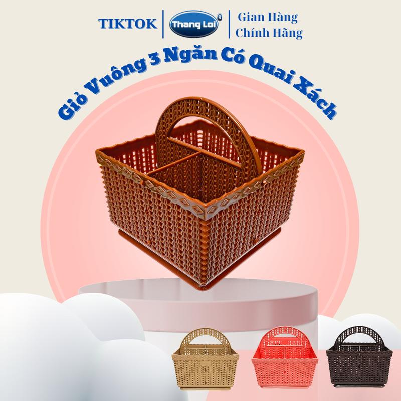 Rổ Nhựa Vuông, Giỏ nhựa đựng mỹ phẩm, nail Có Quai Xách chia ngăn Tiện Dụng Nhựa Thắng Lợi Giỏ rổ  đựng