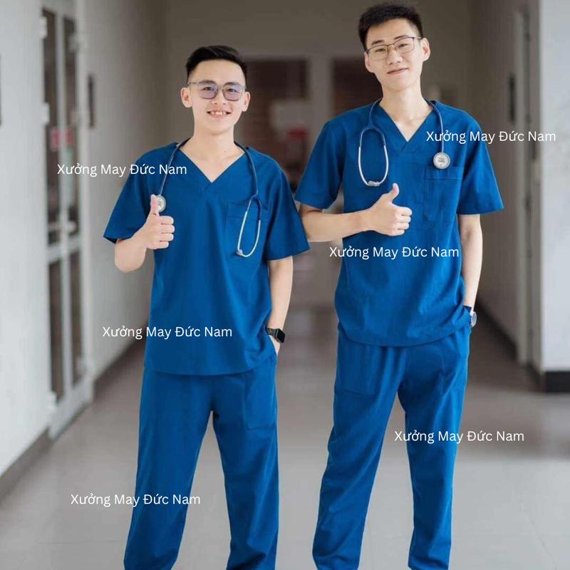 Bộ Scrubs Xanh CoBan Vải Cotton Cao Cấp - Bác Sĩ Y Tá Dược Sĩ,Spa Nữ Top Áo Menswear đồng phục scrub scotim Women
