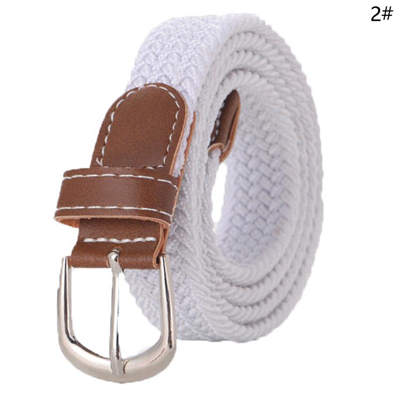 Product Introduction of 1Pc Fashion Belt Woven Canvas Belt Metal Buckle Men Women Elastic Braided Belt Punch Free 29