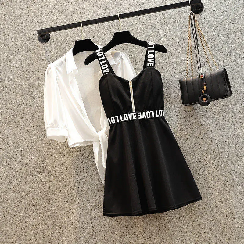 Fashionable large size women's spring set 2024 new arrival sun-protective shirt slimming harness skirt two-piece set