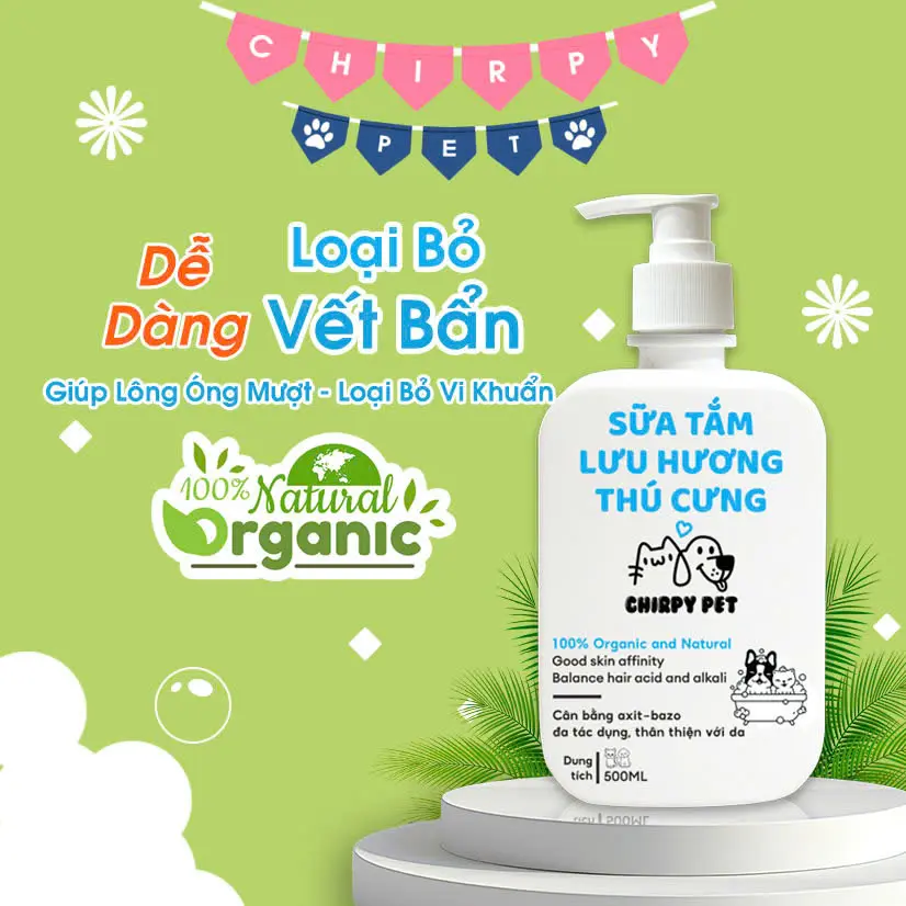 Sữa tắm lưu hương thú cưng Chirpy Pet .Bảo vệ thú cưng trước ve rận.Dung tích 500ml
