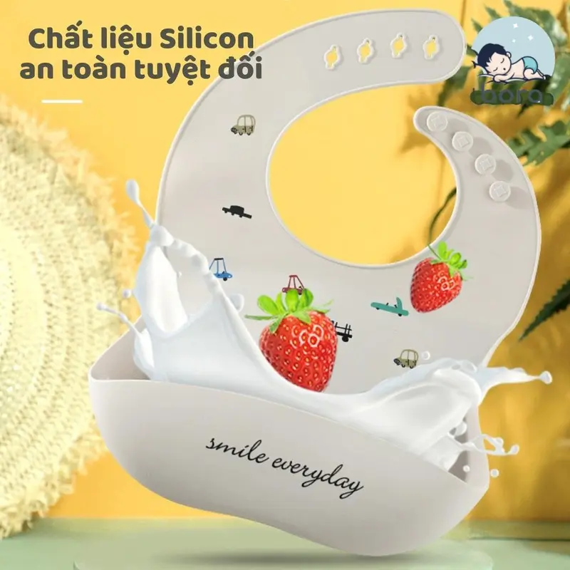 Yếm silicon cho bé ăn dặm, có máng hứng thức ăn 1