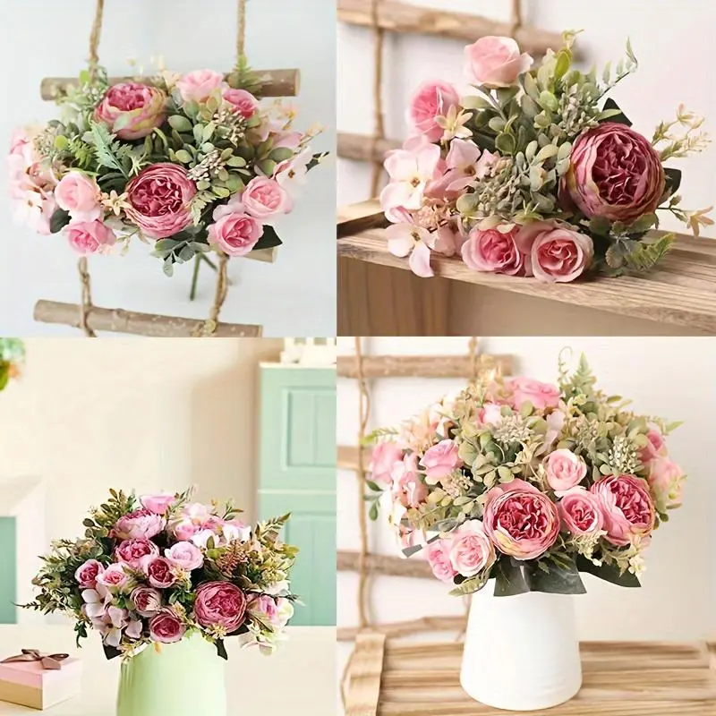 Artificial Peony Rose Bouquet, 2 Counts Faux Peony Bouquet, Fake Flower Bouquet, Decorative Flowers for Home Party Wedding Graduation 8