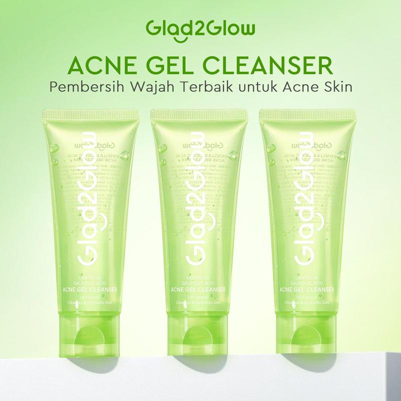 Glad2Glow 3PCS Gel Cleanser Centella Salicylic Acid Acne | Face Wash Facial Cleanser Sabun Cuci Muka Pembersih Pencuci Muka Kering Kotoran Membersihkan Berjerawat Wajah Mencerahkan 0