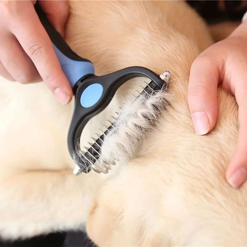 Pet fur knotting knife, dog grooming and shedding tool, pet cat hair removal comb brush, double-sided pet supplies, dog comb