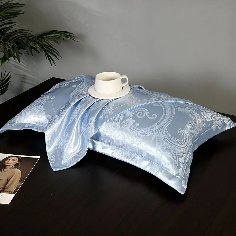 Vỏ Gối Jacquard Lụa, Cao Cấp, Phong Cách Châu Âu, Gói Một Cặp, 48 X 74cm, Vỏ Gối Người Lớn, Thiết Kế Đơn Giản, Được Làm Bằng Chất Liệu Lụa