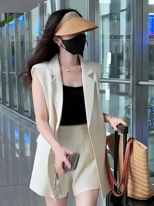 Set bộ tiểu thư cổ vest nơ sau quần short NA&NA Clothing  kèm áo quây chất chéo nhật S034