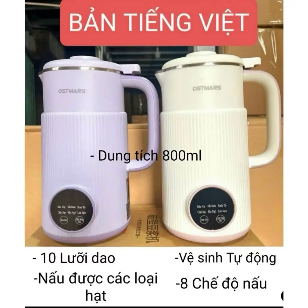 Máy Làm Sữa Hạt OSTMARS Đa Năng 800ml, Lưỡi Dao INoX 8 Cánh Làm Sữa Hạt ,Nấu Cháo, Sinh Tố (Bh 12 Tháng )