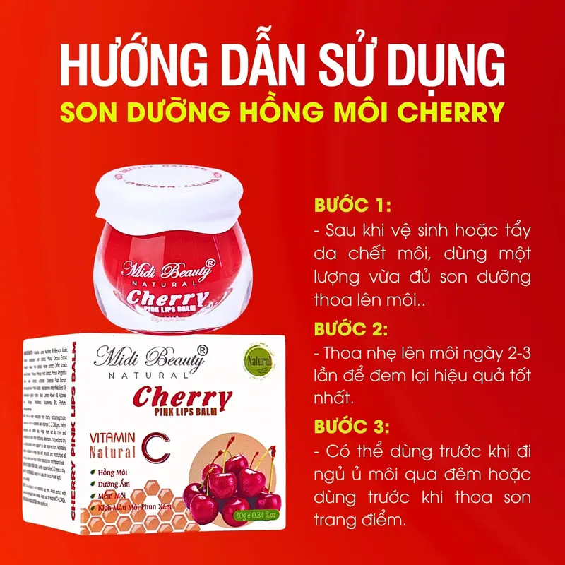 [TẶNG CỌ SILICON] Son Dưỡng Hồng Môi CHERRY 10G và Son Dưỡng Tẩy Da Chết Môi CHERRY 10G Midi Beauty Natural: Dưỡng môi mềm mại, hồng môi, bóng môi. Hỗ trợ mờ thâm môi và k.ích m.àu m.ôi phun xăm [Kèm Muỗng+Thẻ Bảo Hành] Nữ Women 5