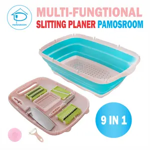 Pamosroom Slitting Planer Talenan Set Parutan Baskom 9 In 1 Cutting Board Set Serbaguna Alat Potong Talenan MultiFungsi