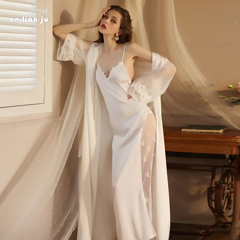 Áo Choàng Ngủ Gợi Cảm, Feiyun, Áo Choàng Tắm Cực Dài, Đồ Ngủ Cho Nữ, Dài Tay, Làm Bằng Satin, Thích Hợp Mặc Nhà, Mỏng, 60763b, Hàng Mới Về 0