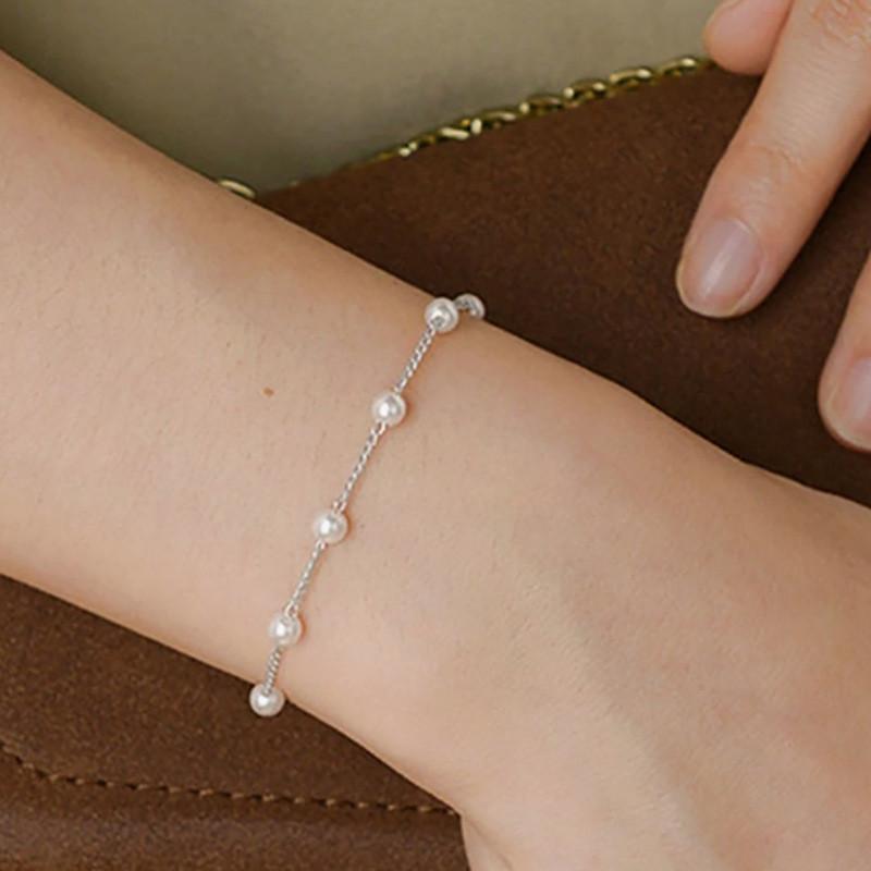 Product Introduction of Mini Summer Pearl Bracelets for Women Fashion Silver Color Adjustable Elegant Pearls Bangle Fine Wedding Banquet Jewelry Gifts 4