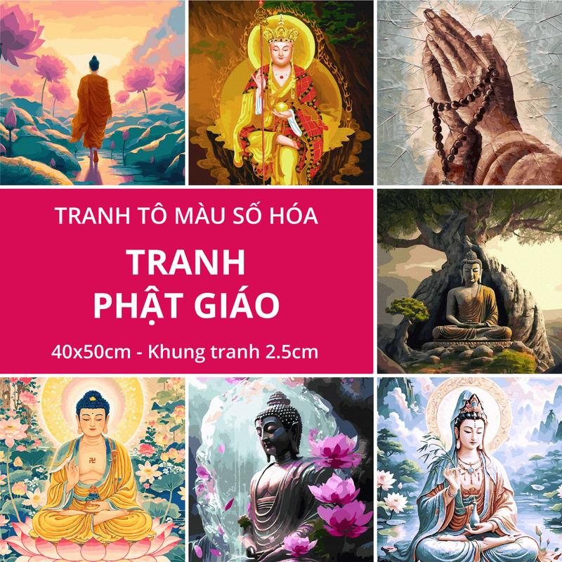Tranh số hóa Phật giáo 40x50cm đã căng khung Vẽ Tranh Diy Tô Màu Làm Đồ Handmade