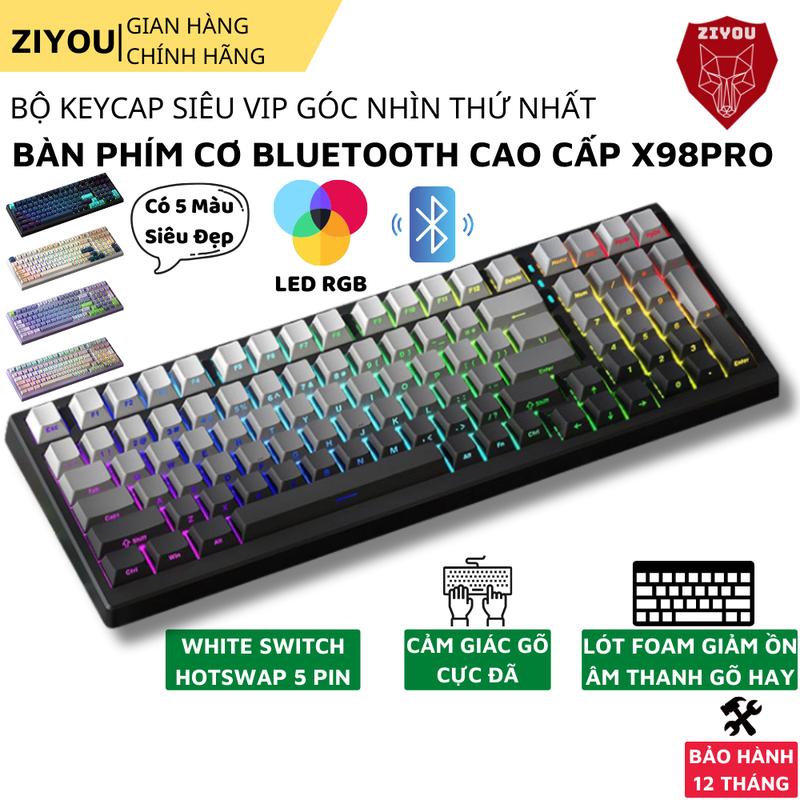 Bàn Phím Cơ Không Dây Bluetooth Ziyou X98PRO Gaming LED Rgb Cấu Trúc Phím Gasket VIP, Hotswap 5 Pin