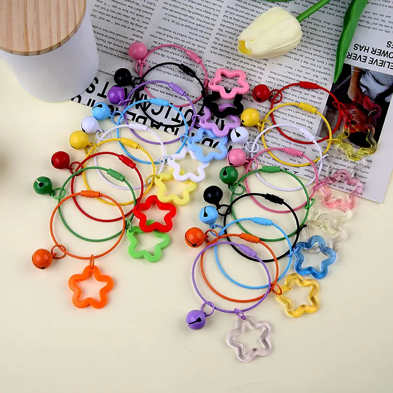 [zyy]Creative Fashion Keyrings Open Ring Buckle Hollow Out Star Pendant Colored Keychain For DIY  Making Key Ring Accessories