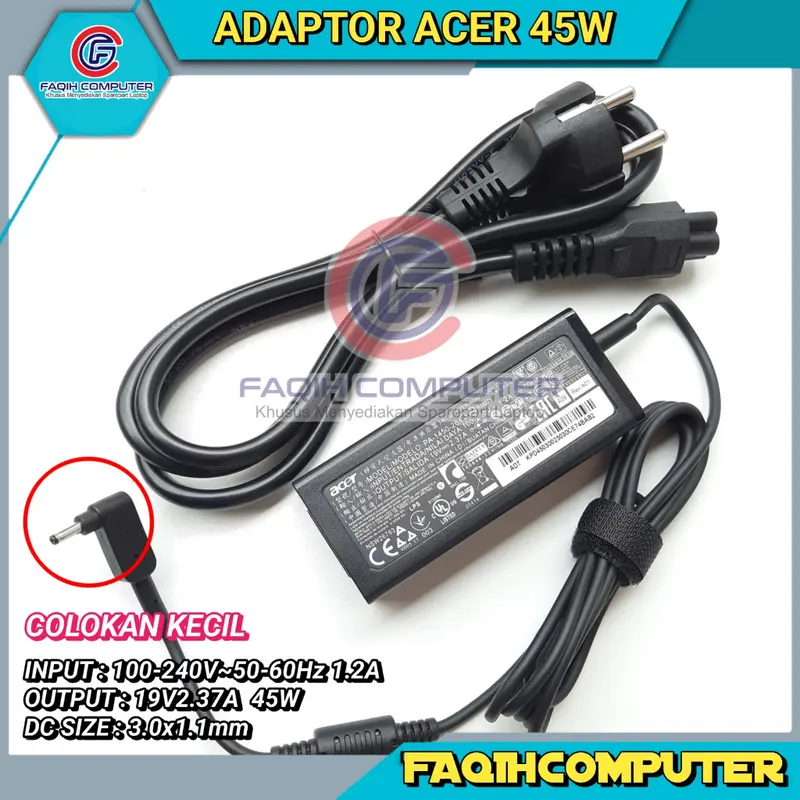 Adaptor Charger Acer Aspire 5 A514-53 A514-53G A514-52KG A115-31 19V-2.37A 45W DC (3.0x1.1mm) Laptop Computer 1