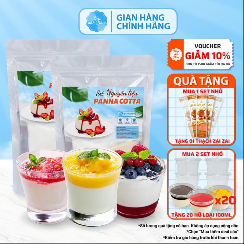 Set Panna Cotta Vị Dâu Bếp Nhà Dâu Set Nguyên Liệu Bánh Panna Cotta 12-15 Hũ Tự Làm Thơm Ngon