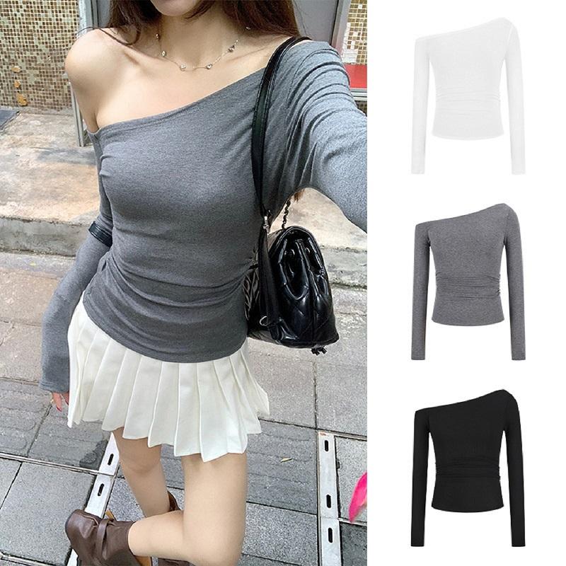  Áo Dài Tay Vai Nghiêng Nữ Hoàng Moses   Nữ Hoàng Thương Gia Gợi Cảm Và Cô Gái Nóng Bỏng Phong Cách Cơ Bản Dễ Phối Đồ Thời Trang Eo Cinching Che Phủ Thịt Bó Sát Hàng Mới Về Thu Đông 2025 # 63114 