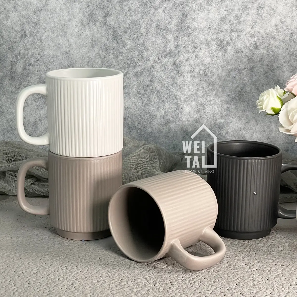 2pcs Coffee Mug Ceramic Matte Color Office Mug Drinking Cup Stackable Mug Kitchenware