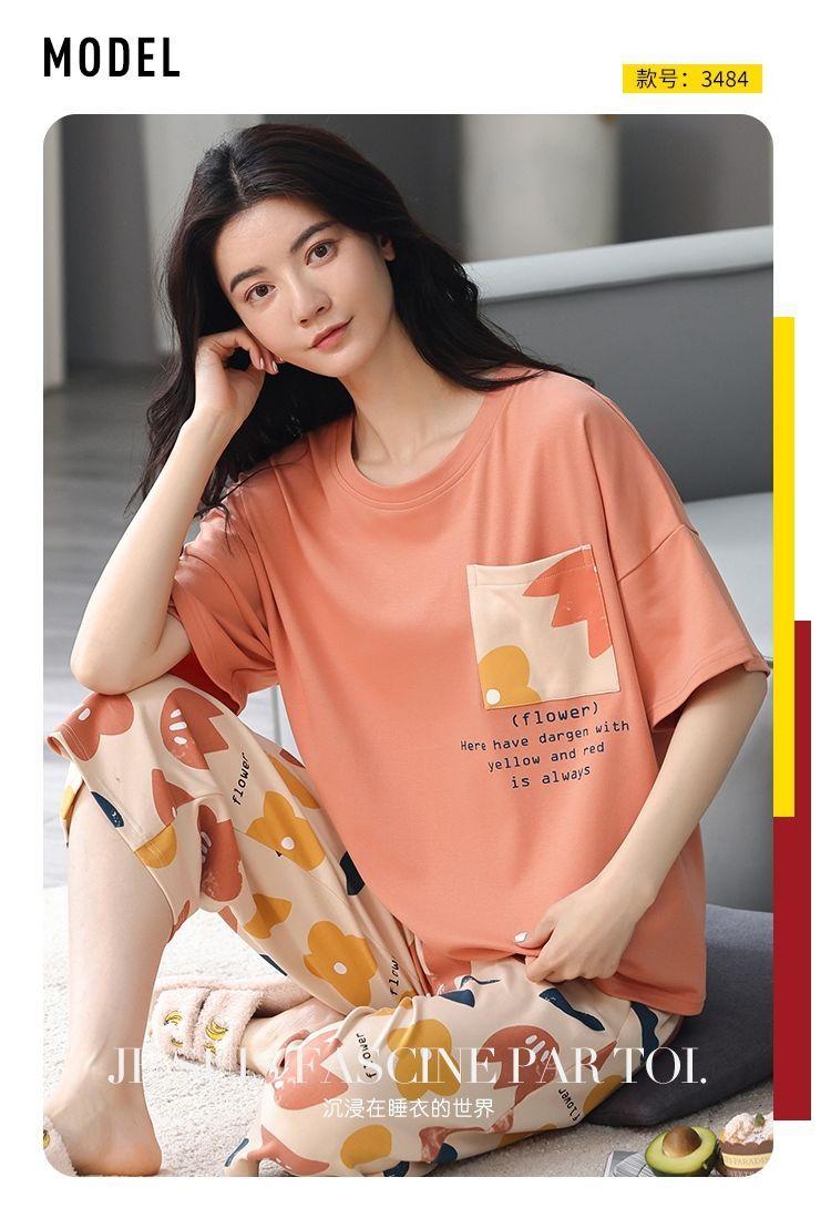 Product Introduction of Đồ Ngủ Cotton, Xương, 5XL, Thích Hợp Cho Bé Gái Béo (100,35kg), Quần ngắn Tay, Dành Cho Nữ, Phong Cách Mùa Xuân Và Mùa Hè, Ngoại Cỡ, Dáng Rộng Vừa Vặn, Hỗ Trợ Mặc Tay 3