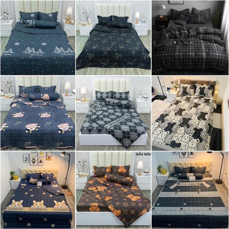 (Chăn hè) Bộ chăn hè cotton poly trần bông với 5 món đầy đủ kích thước và mẫu.