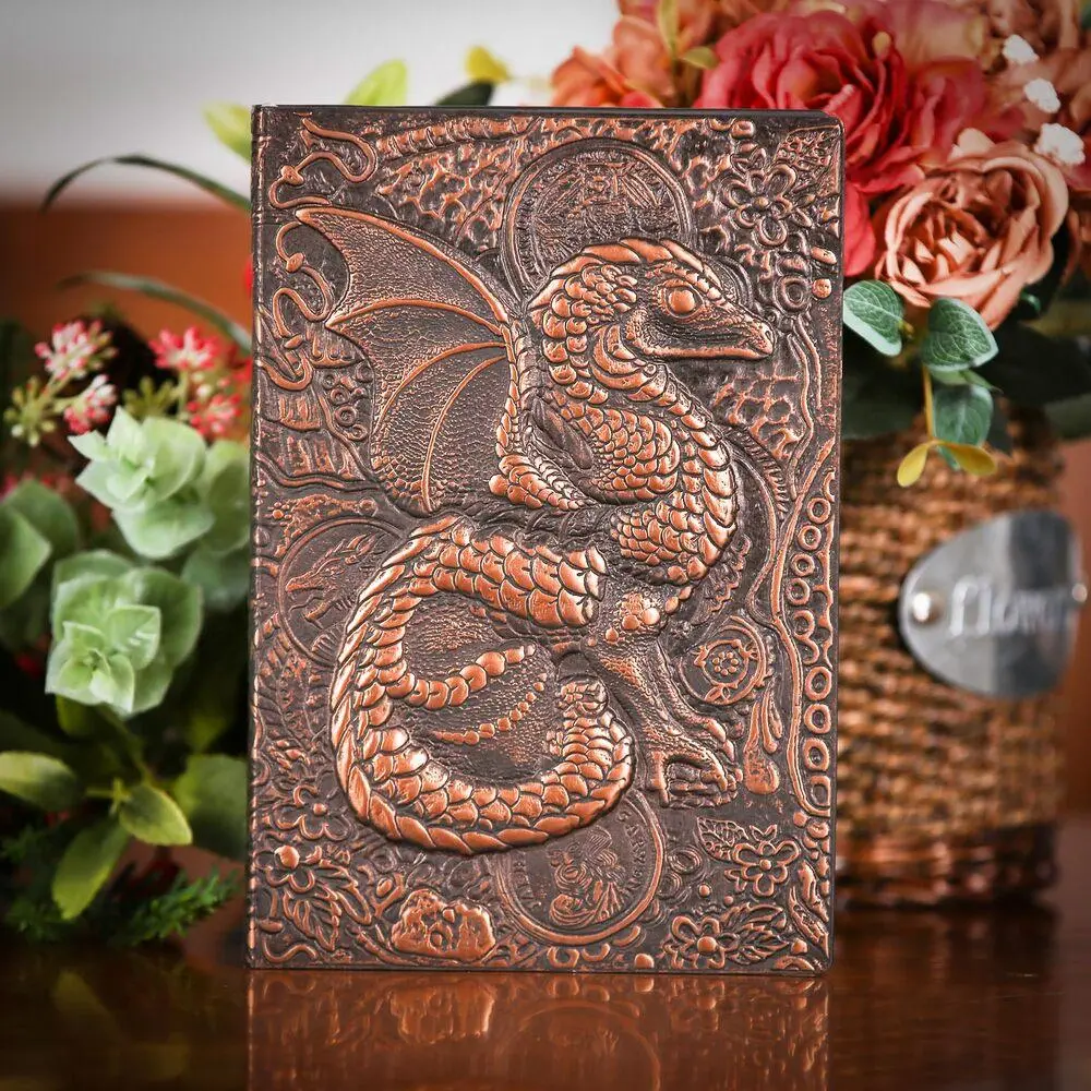 Vintage Dragon Design Notebook, 1 Count A5 Blank Notebook with Ribbon Bookmark, Retro Engraved Notebook for Home School Office