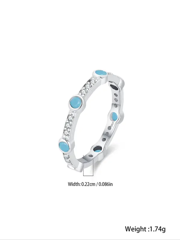 925 Sterling Silver Fashion Turquoise Decorated Ring, Elegant Jewelry for Women, Trendy All-match & Exquisite Jewelry for Birthday Gift 1